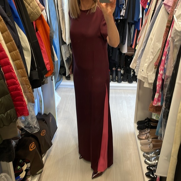 SALE! Valentino Burgundy & Pink Column Silk Maxi Dress - Picture 2 of 13